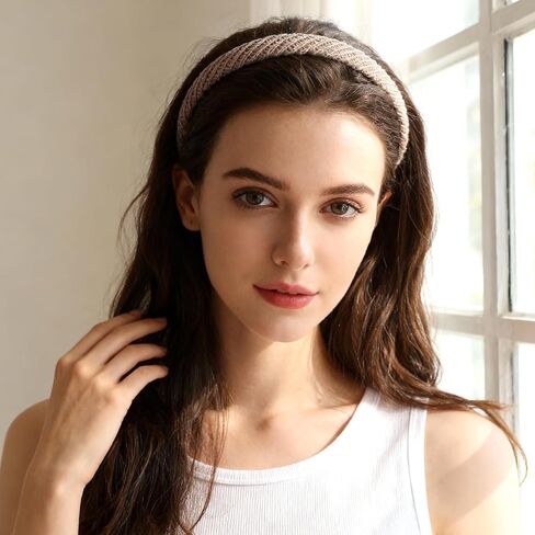 5Pcs Thin Headbands for Women Thin Knitted Hairbands Fashion Non Slip Headband Vintage Boho Head Bands for Women's Hair Cute Solid Colors Hair Accessories (Black, White, Khaki, Coffee, Yellow-green) in Kuwait