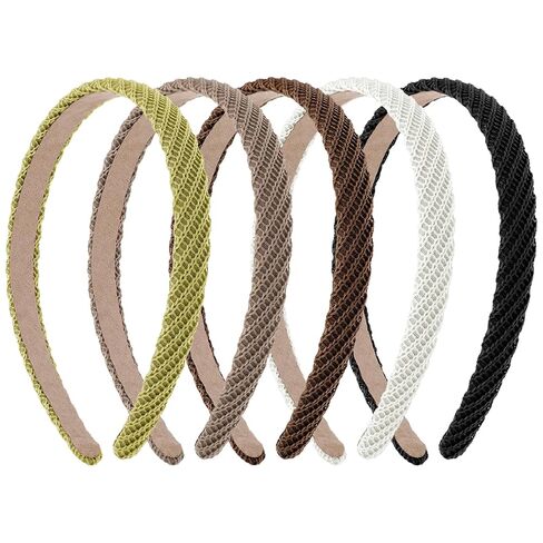 5Pcs Thin Headbands for Women Thin Knitted Hairbands Fashion Non Slip Headband Vintage Boho Head Bands for Women's Hair Cute Solid Colors Hair Accessories (Black, White, Khaki, Coffee, Yellow-green) in Kuwait