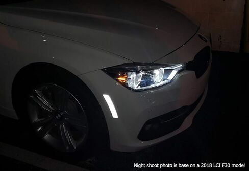 ملصقات iJDMTOY شفافة/بيضاء عاكسة للضوء متوافقة مع سلسلة 2016-2018 BMW F30 F31 LCI 3، 2014-2019 F32 F33 4 Series علامات جانبية للمصد الأمامي من العنبر in Saudi Arabia