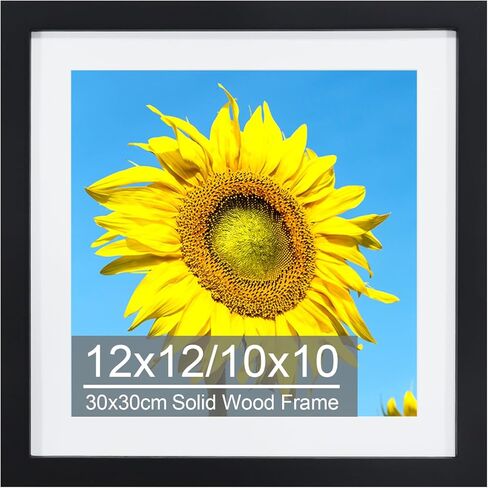 12x12 Picture Frame Matted to 10x10, Solid Wood Diamond Art Painting Frames 30x30cm, Display Pictures 10 x 10 with Mat or 12 x 12 Without Mat, 12x12 Square Photo Poster Frame, Wall Mounting - White in Saudi Arabia