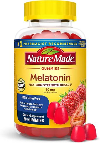 Nature Made Melatonin 10mg per serving Gummies, Maximum Strength Dosage, 100% Drug Free Sleep Aid for Adults, 120 Melatonin Gummies, 60 Day Supply in Kuwait