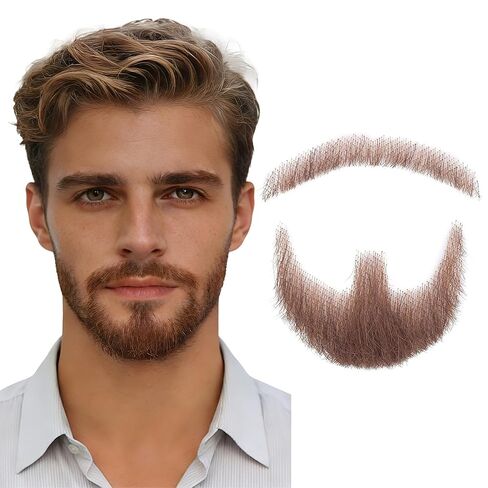 Fake Mustache Realistic Beard 100% Human Hair Full Hand Tied Facial Hair Black Goatee False Beards Lace Invisible Fake Mustache for Entertainment Drama Party Movie Makeup in Saudi Arabia