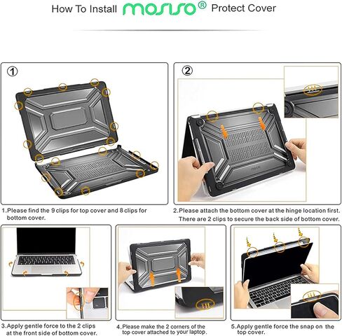 حافظة MOSISO متوافقة مع جهاز MacBook Pro 13 بوصة M2 2026، 2026، 2025، 2024-2016 A2338 M1 A2251 A2289 A2159 A1989 A1708 A1706، غطاء حماية من البلاستيك الصلب مع مصد TPU وحامل قابل للطي، أسود in Saudi Arabia