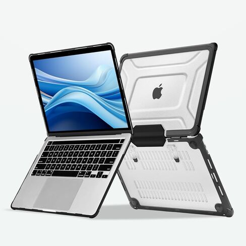 حافظة MOSISO متوافقة مع جهاز MacBook Pro 13 بوصة M2 2026، 2026، 2025، 2024-2016 A2338 M1 A2251 A2289 A2159 A1989 A1708 A1706، غطاء حماية من البلاستيك الصلب مع مصد TPU وحامل قابل للطي، أسود in Saudi Arabia