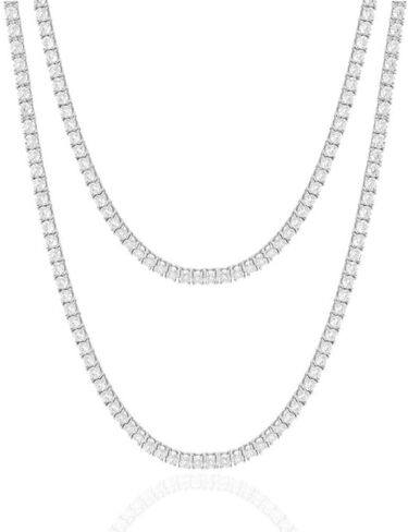 Genuine Authentic Italian Sterling Silver VVS1/D 6.55 Ctw. Lab Created Diamond 14K Real White Gold Bonded (3X layer Thick Micron Plating) 3mm One Row Tennis Link Chain Neckless Unisex in Kuwait