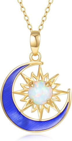 YDD 14K Solid Gold Sun and Moon Necklace for Women Opal Sun Necklace Gold Crescent Moon Pendant Necklace Opal Jewelry Gifts for Her 16"-18" in Kuwait