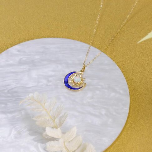 YDD 14K Solid Gold Sun and Moon Necklace for Women Opal Sun Necklace Gold Crescent Moon Pendant Necklace Opal Jewelry Gifts for Her 16"-18" in Kuwait