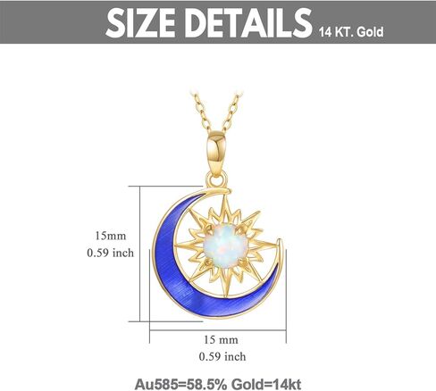 YDD 14K Solid Gold Sun and Moon Necklace for Women Opal Sun Necklace Gold Crescent Moon Pendant Necklace Opal Jewelry Gifts for Her 16"-18" in Kuwait