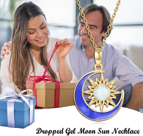 YDD 14K Solid Gold Sun and Moon Necklace for Women Opal Sun Necklace Gold Crescent Moon Pendant Necklace Opal Jewelry Gifts for Her 16"-18" in Kuwait