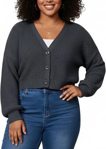 Plus Size Women Cardigan Long Sleeve Button Down Knit Outerwear in Saudi Arabia