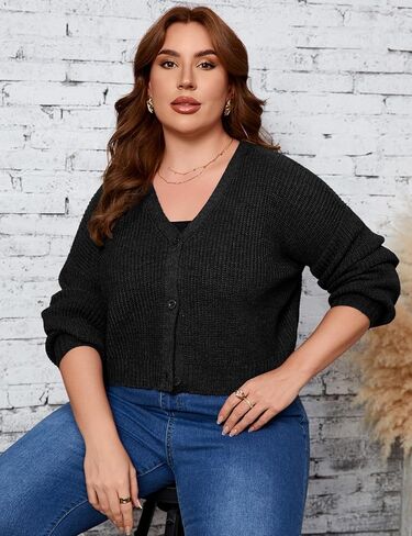 Plus Size Women Cardigan Long Sleeve Button Down Knit Outerwear in Saudi Arabia
