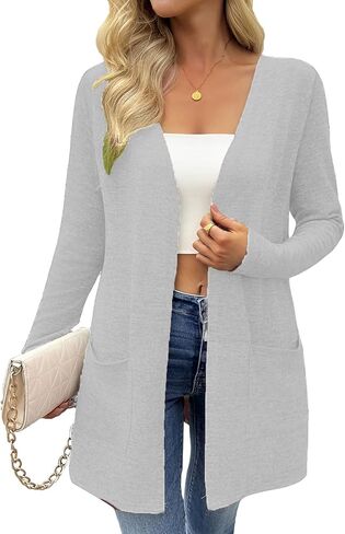 Cardigan for Women Long Sleeve Open Front Lightweight Cardigans Casual Loose Cardigans with Pocket in Saudi Arabia