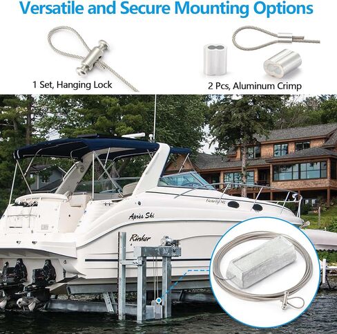 Sacrificial Zinc Marine Anode for Boat Lift and Dock Protection | Anti-Corrosion Zinc for Saltwater Pool | 2.4lbs with 20ft. 316 Stainless Steel Cable and 3 Crimps for Versatile Attachment in Kuwait