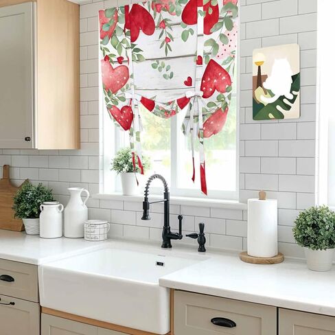 Valentines Love Heart Tie Up Curtains for Window, Eucalyptus Red Love Heart Retro Thermal Insulated Balloon Shade Adjustable Rod Pocket Curtains Valance Panels for Kitchen Bathroom Café 42'' x 54'' in Saudi Arabia