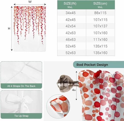 Red Polka Dots Tie Up Curtains for Window, Vintage Abstract Art Watercolor Thermal Insulated Balloon Shade Adjustable Rod Pocket Curtains Valance Panels for Kitchen Bathroom Café 34'' x 45'' in Saudi Arabia