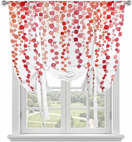 Red Polka Dots Tie Up Curtains for Window, Vintage Abstract Art Watercolor Thermal Insulated Balloon Shade Adjustable Rod Pocket Curtains Valance Panels for Kitchen Bathroom Café 34'' x 45'' in Saudi Arabia