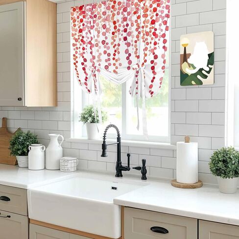 Red Polka Dots Tie Up Curtains for Window, Vintage Abstract Art Watercolor Thermal Insulated Balloon Shade Adjustable Rod Pocket Curtains Valance Panels for Kitchen Bathroom Café 34'' x 45'' in Saudi Arabia