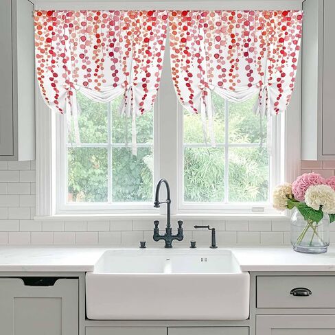 Red Polka Dots Tie Up Curtains for Window, Vintage Abstract Art Watercolor Thermal Insulated Balloon Shade Adjustable Rod Pocket Curtains Valance Panels for Kitchen Bathroom Café 34'' x 45'' in Saudi Arabia