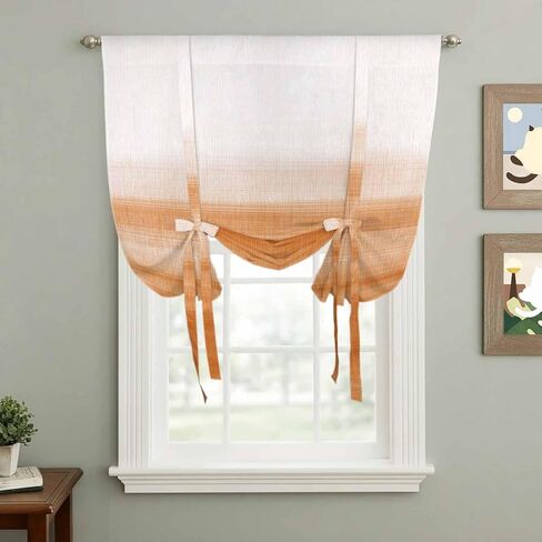 Orange White Ombre Tie Up Curtains for Window, Farmhouse Retro Simple Striped Art Thermal Insulated Balloon Shade Adjustable Rod Pocket Curtains Valance Panels for Kitchen Bathroom Café 46'' x 63'' in Saudi Arabia