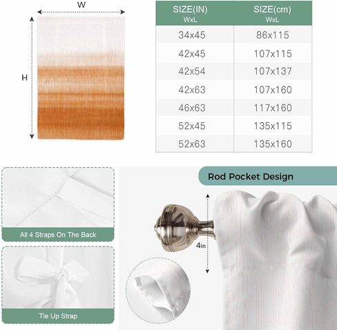 Orange White Ombre Tie Up Curtains for Window, Farmhouse Retro Simple Striped Art Thermal Insulated Balloon Shade Adjustable Rod Pocket Curtains Valance Panels for Kitchen Bathroom Café 46'' x 63'' in Saudi Arabia