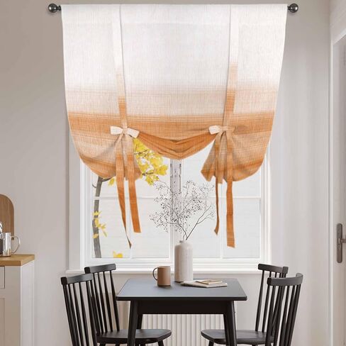 Orange White Ombre Tie Up Curtains for Window, Farmhouse Retro Simple Striped Art Thermal Insulated Balloon Shade Adjustable Rod Pocket Curtains Valance Panels for Kitchen Bathroom Café 46'' x 63'' in Saudi Arabia