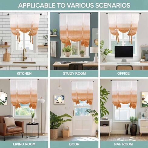 Orange White Ombre Tie Up Curtains for Window, Farmhouse Retro Simple Striped Art Thermal Insulated Balloon Shade Adjustable Rod Pocket Curtains Valance Panels for Kitchen Bathroom Café 46'' x 63'' in Saudi Arabia
