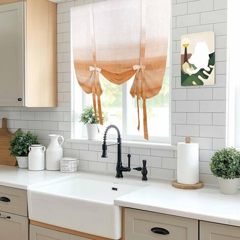 Orange White Ombre Tie Up Curtains for Window, Farmhouse Retro Simple Striped Art Thermal Insulated Balloon Shade Adjustable Rod Pocket Curtains Valance Panels for Kitchen Bathroom Café 46'' x 63'' in Saudi Arabia