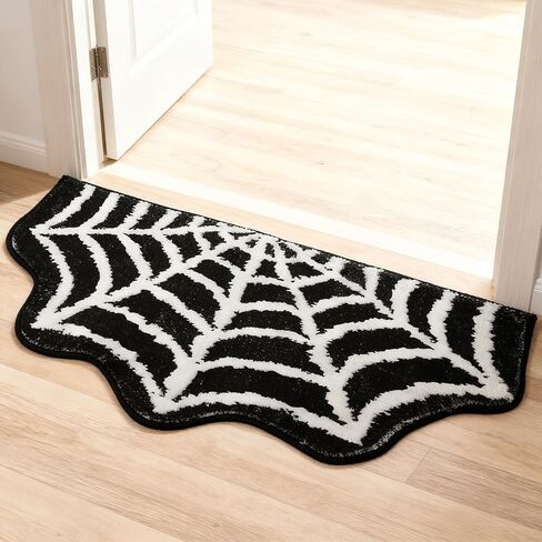 HNYYZL Spider Web Bath Mat 16x30 Inch Black, Soft and Absorbent Tufted Halloween Bathroom Rug Non Slip Washable, Gothic Bathroom Decor in Saudi Arabia