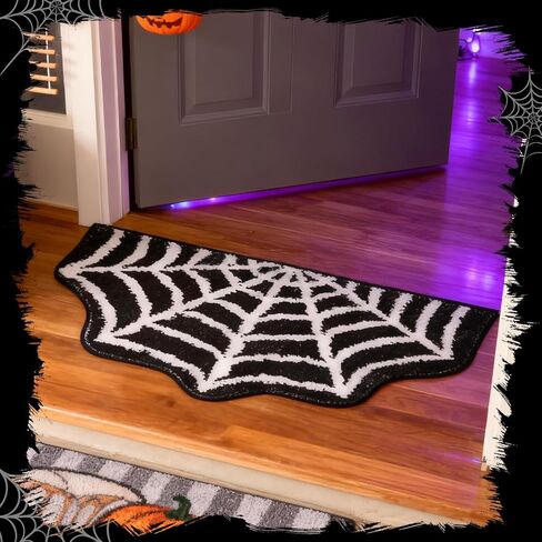 HNYYZL Spider Web Bath Mat 16x30 Inch Black, Soft and Absorbent Tufted Halloween Bathroom Rug Non Slip Washable, Gothic Bathroom Decor in Saudi Arabia