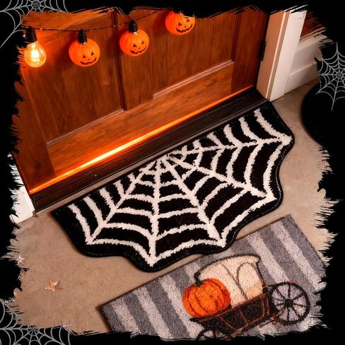 HNYYZL Spider Web Bath Mat 16x30 Inch Black, Soft and Absorbent Tufted Halloween Bathroom Rug Non Slip Washable, Gothic Bathroom Decor in Saudi Arabia