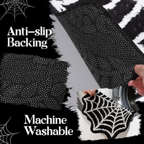 HNYYZL Spider Web Bath Mat 16x30 Inch Black, Soft and Absorbent Tufted Halloween Bathroom Rug Non Slip Washable, Gothic Bathroom Decor in Saudi Arabia