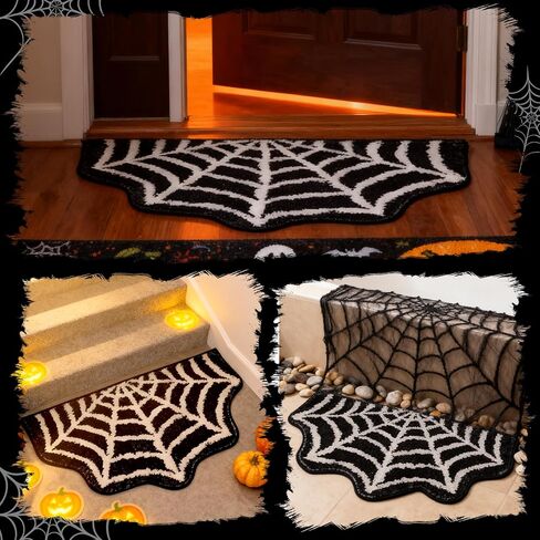 HNYYZL Spider Web Bath Mat 16x30 Inch Black, Soft and Absorbent Tufted Halloween Bathroom Rug Non Slip Washable, Gothic Bathroom Decor in Saudi Arabia