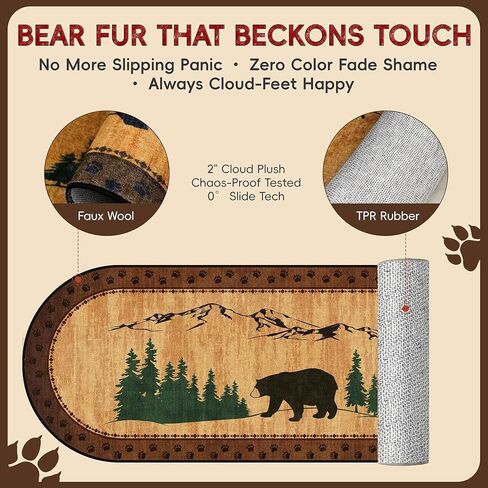 Rustic 2x6 Bear Rug, Thickened Non-Slip Brown Oval Runner Rug with Cozy Bears & Cub Scene, Washable Cabin Lodge Decor for Farmhouse Hallway, Laundry Room, Bedroom, Kitchen, Winter Christmas Area Rugs in Saudi Arabia
