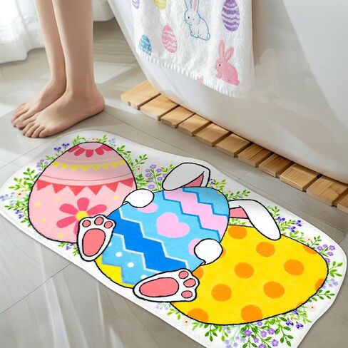 Easter Bathroom Rugs Bunny Egg Rug Bath Mat Non Slip Plush Absorbent Shower Rugs Carpet for Seasonal Spring Holiday Bathroom Decor in Saudi Arabia