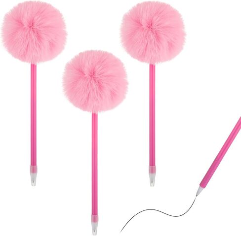 TIESOME 3 Pcs Pom Pom Pen, Fuzzy Pen with Fluffy Ball (8.27 Inch/21cm), Pink Plastic Ballpoint Pens for Women, Girls, Office & School Supplies, Party Favors, Valentine's Day Gifts(Pink+White+Rose Red) in Saudi Arabia