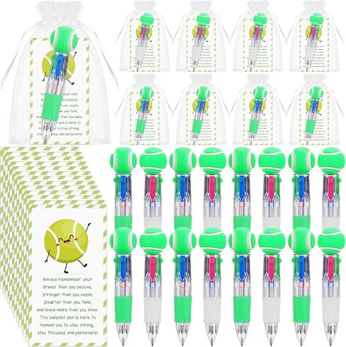 Uoeo 24 Sets Tennis Party Favors Tennis Team Gifts Multicolor 4 in 1 0.5mm Ballpoint Pens Inspirational Greeting Cards Funny Gift Pens Sport Party Gifts for Sport Lover Coworkers Novelty Office Gift in Kuwait