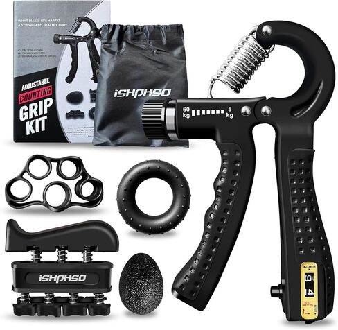 Hand Grip Strengthener,ishphso Workout Kit 5 Pack Adjustable Resistance Forearm Strengthener Exerciser Finger Stretcher Grip Ring & Stress Relief Grip Ball for Athletes and Forearm Workout Ring for Hand Therapy Forearm Strength Training in Saudi Arabia