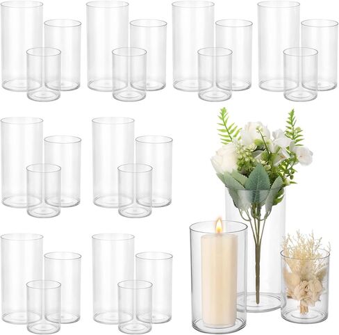 24 Pcs Plastic Cylinder Vases Bulk Set - Clear Flower Hurricane Vases in 3 Sizes, Unbreakable Flower Holder Candle Holder for Table Centerpiece, Home Decor, Parties, Weddings in Saudi Arabia