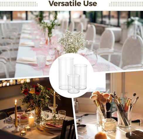 24 Pcs Plastic Cylinder Vases Bulk Set - Clear Flower Hurricane Vases in 3 Sizes, Unbreakable Flower Holder Candle Holder for Table Centerpiece, Home Decor, Parties, Weddings in Saudi Arabia