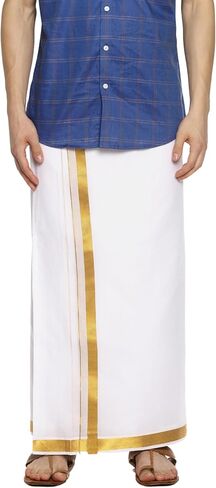 Dhoti جيب جاهز من القطن باللون الأبيض للرجال من Sethukrishna (أبيض) (مقاس واحد) (D537) in Kuwait