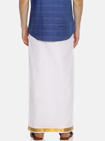 Dhoti جيب جاهز من القطن باللون الأبيض للرجال من Sethukrishna (أبيض) (مقاس واحد) (D537) in Kuwait
