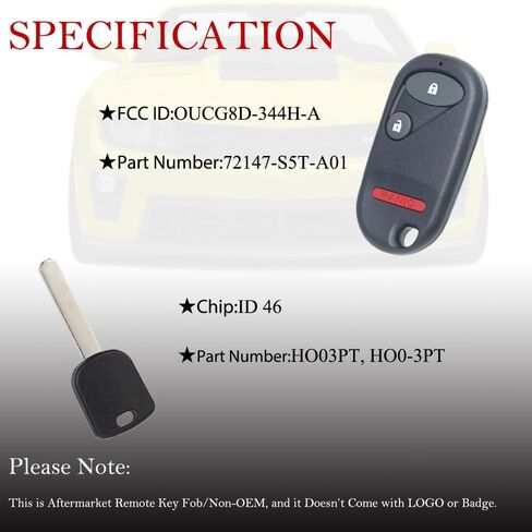 MechanMagic Key Fob Replacement Fits for Honda Element 2006 2007 2008 2009 2010 2011 OUCG8D-344H-A Remote with Uncut Transponder Ignition Key (HO03PT) in Saudi Arabia