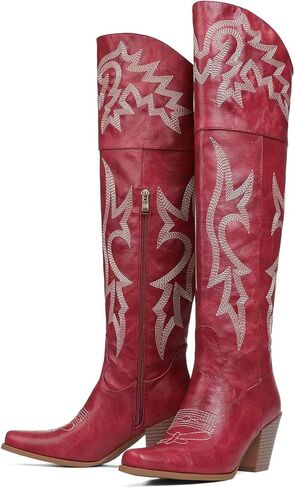 Meefit Women’s Embroidered Over-the-Knee Cowboy Boots – Snip Toe Thigh-High Western Cowgirl Boots with Zipper Wide Calf Classic Tall Shoes in Saudi Arabia