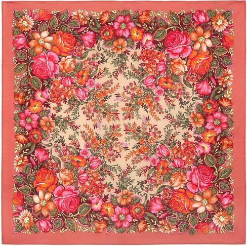 Pavlovo Posad Wool Shawl for Women 28.3x28.3'' (72x72 cm) 100% Wool Scarf for Women, Floral Wrap, Fashion Scarves in Saudi Arabia