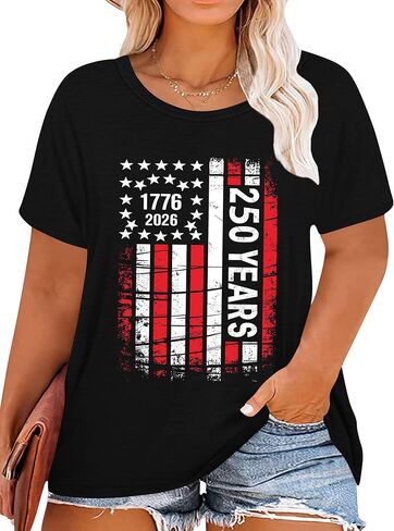 250 Years Tshirt Women: Plus Size American Flag Shirts We The People Print T Shirt American Birthday Shirts Tops in Saudi Arabia