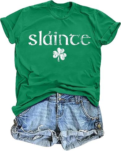 St. Patrick's Day Shirt for Women: Irish Clover Letter Print Tee Tops St Patty's Shamrock Blouse T-Shirt in Kuwait