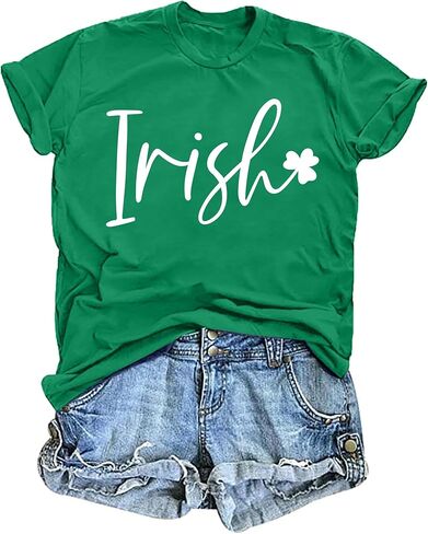 St. Patrick's Day Shirt for Women: Irish Clover Letter Print Tee Tops St Patty's Shamrock Blouse T-Shirt in Saudi Arabia