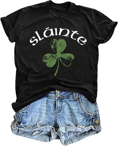 St. Patrick's Day Shirt for Women: Irish Clover Letter Print Tee Tops St Patty's Shamrock Blouse T-Shirt in Saudi Arabia