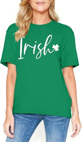 St. Patrick's Day Shirt for Women: Irish Clover Letter Print Tee Tops St Patty's Shamrock Blouse T-Shirt in Saudi Arabia