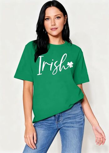St. Patrick's Day Shirt for Women: Irish Clover Letter Print Tee Tops St Patty's Shamrock Blouse T-Shirt in Saudi Arabia